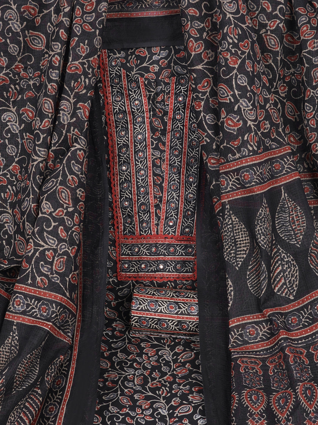 Printed Cotton dress material with Lace Yoke, Kota Dupatta & printed dupatta.