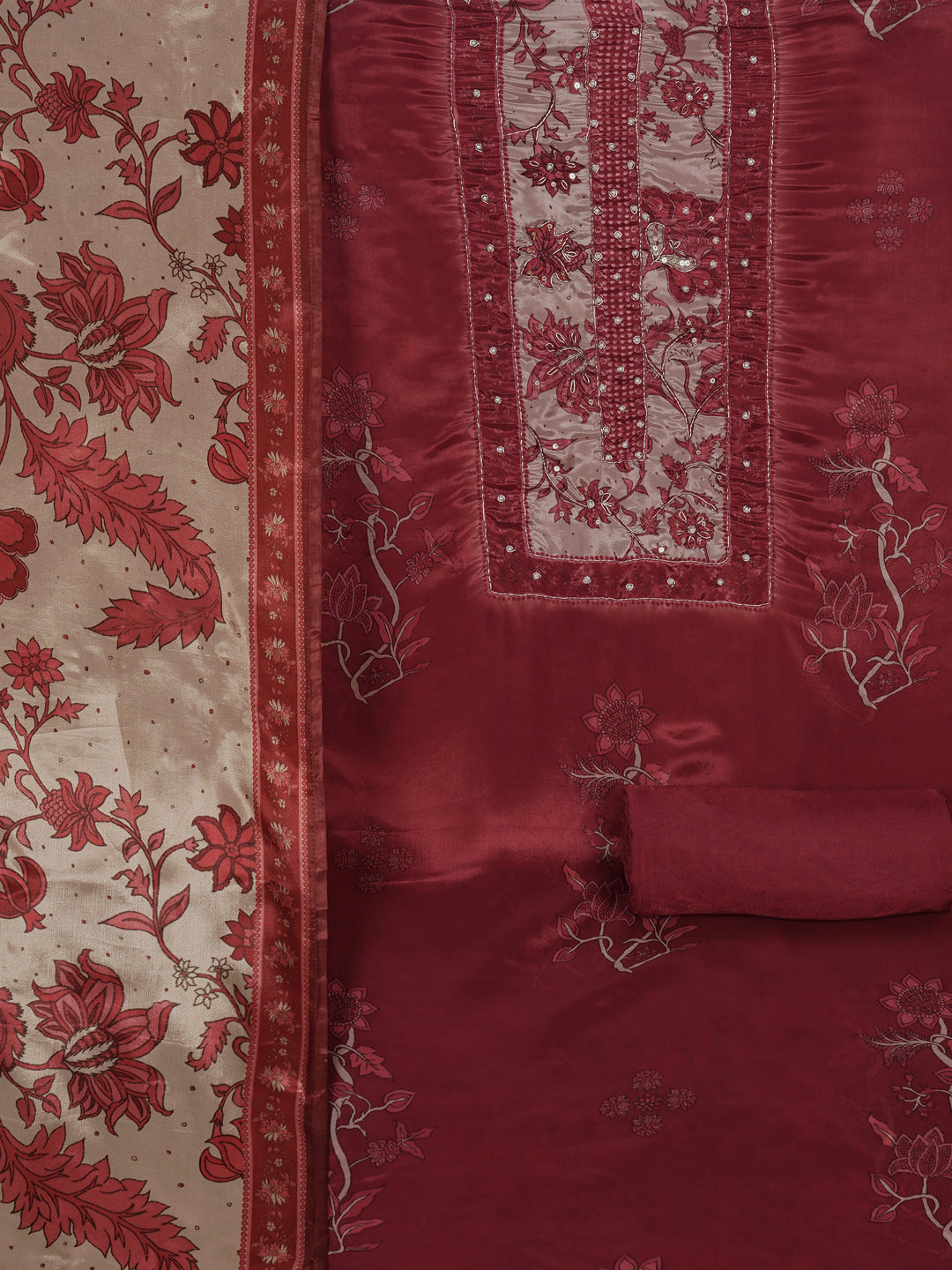 Digitally printed art silk unstitched suit Set with Zardosi Work.