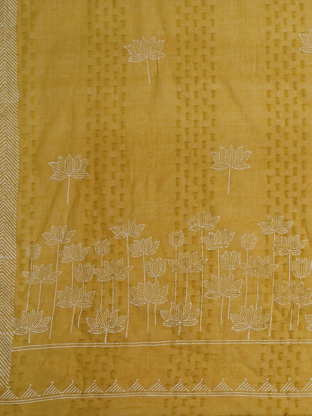 Unstitched Cotton Schiffli Embroidered Suit Set with Solid Bottom & Printed Dupatta.(Yellow)
