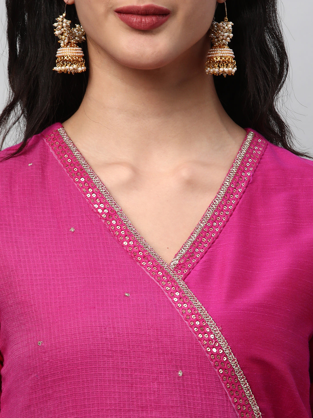 Party Edit- Silk blend kurta with embroidered lace and tassels detail