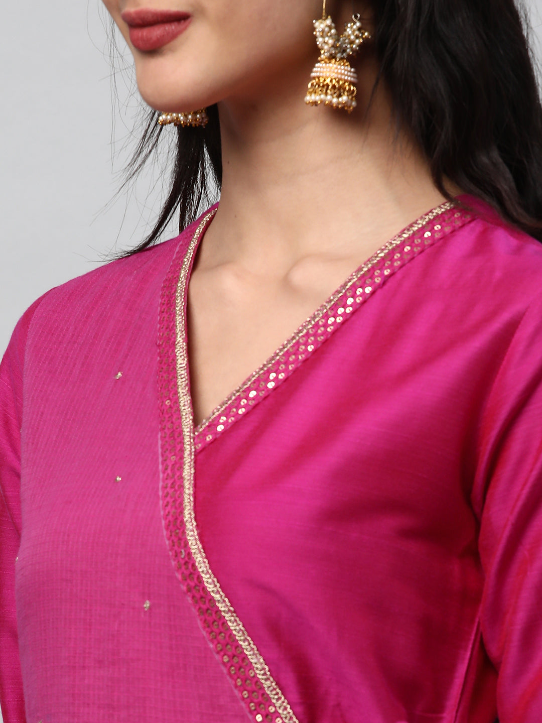 Party Edit- Silk blend kurta with embroidered lace and tassels detail
