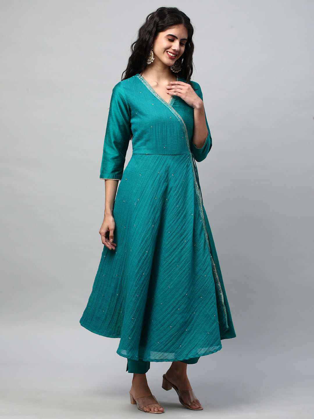 Party Edit - Silk blend kurta with embroidered lace and tassels detail