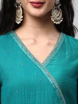 Party Edit - Silk blend kurta with embroidered lace and tassels detail