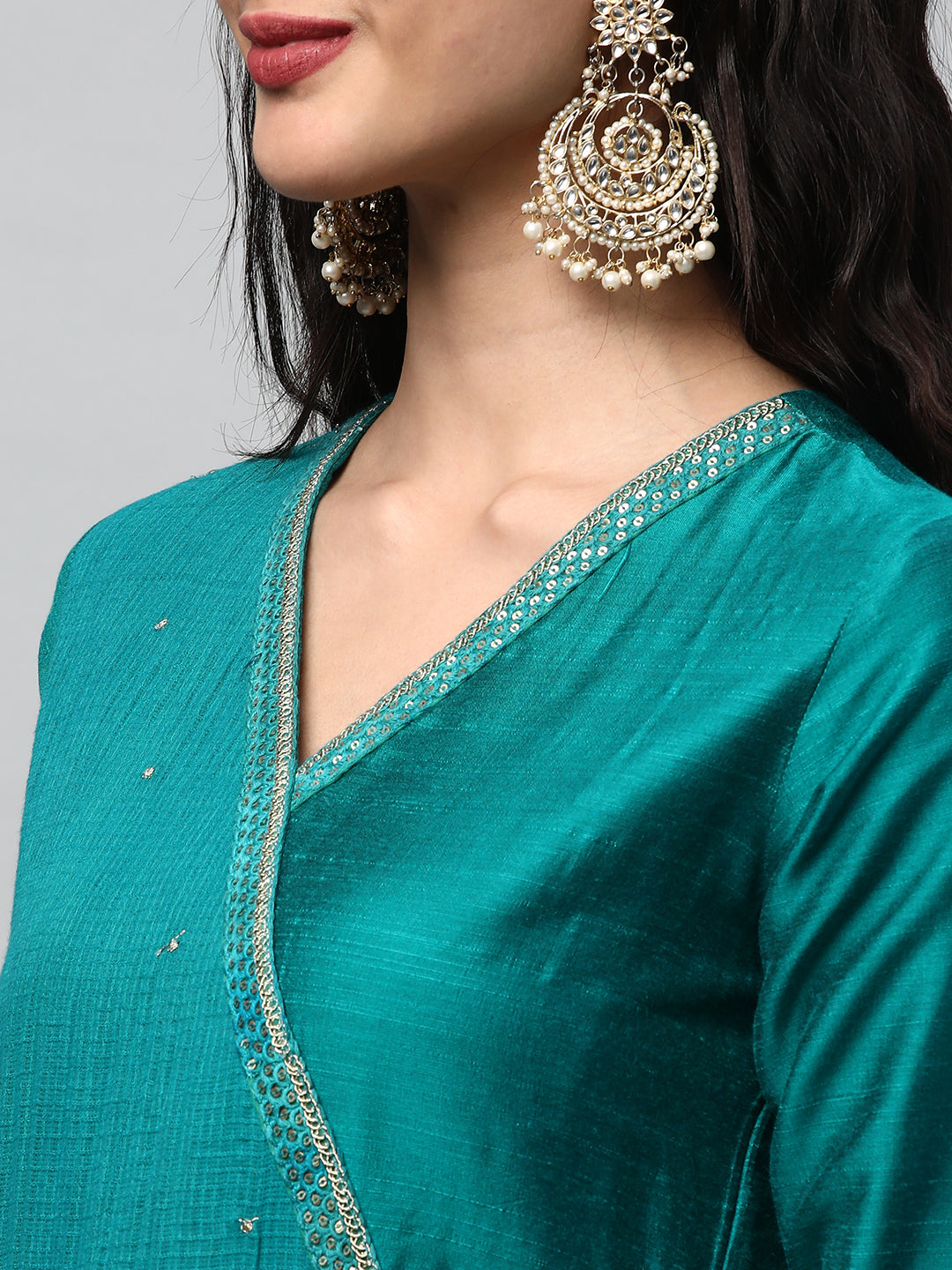 Party Edit - Silk blend kurta with embroidered lace and tassels detail