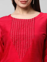 Party Edit- A straight stitched kurta suit set with machine embroidery and digital printed dupatta