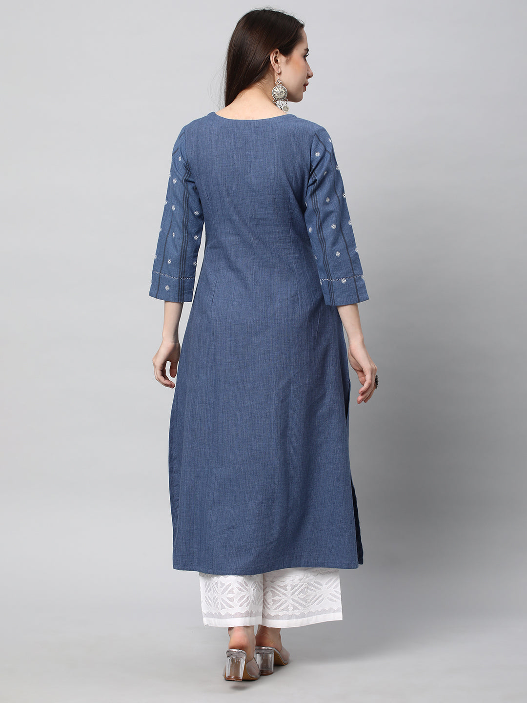 Leher - A line cotton kurta with a woven trim and hand embroidery