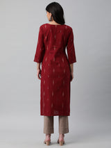 Straight cotton kurta with metal buttons and couching line details