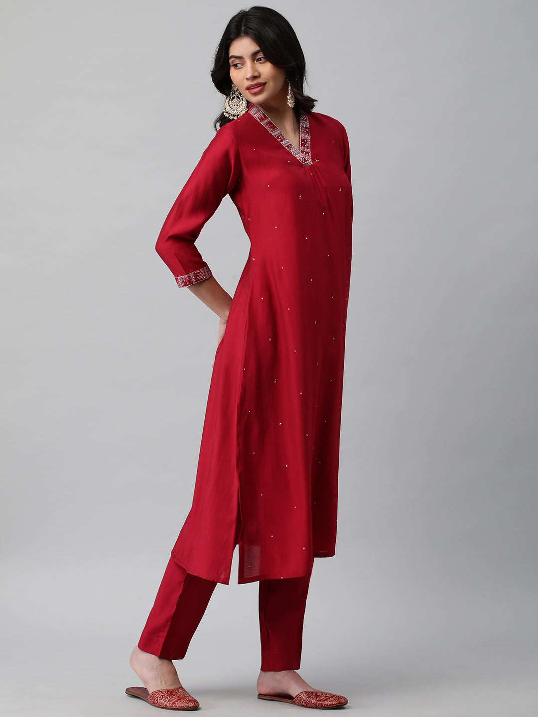 Party Edit- Embroidered A line kurta with gathering & sequins detail