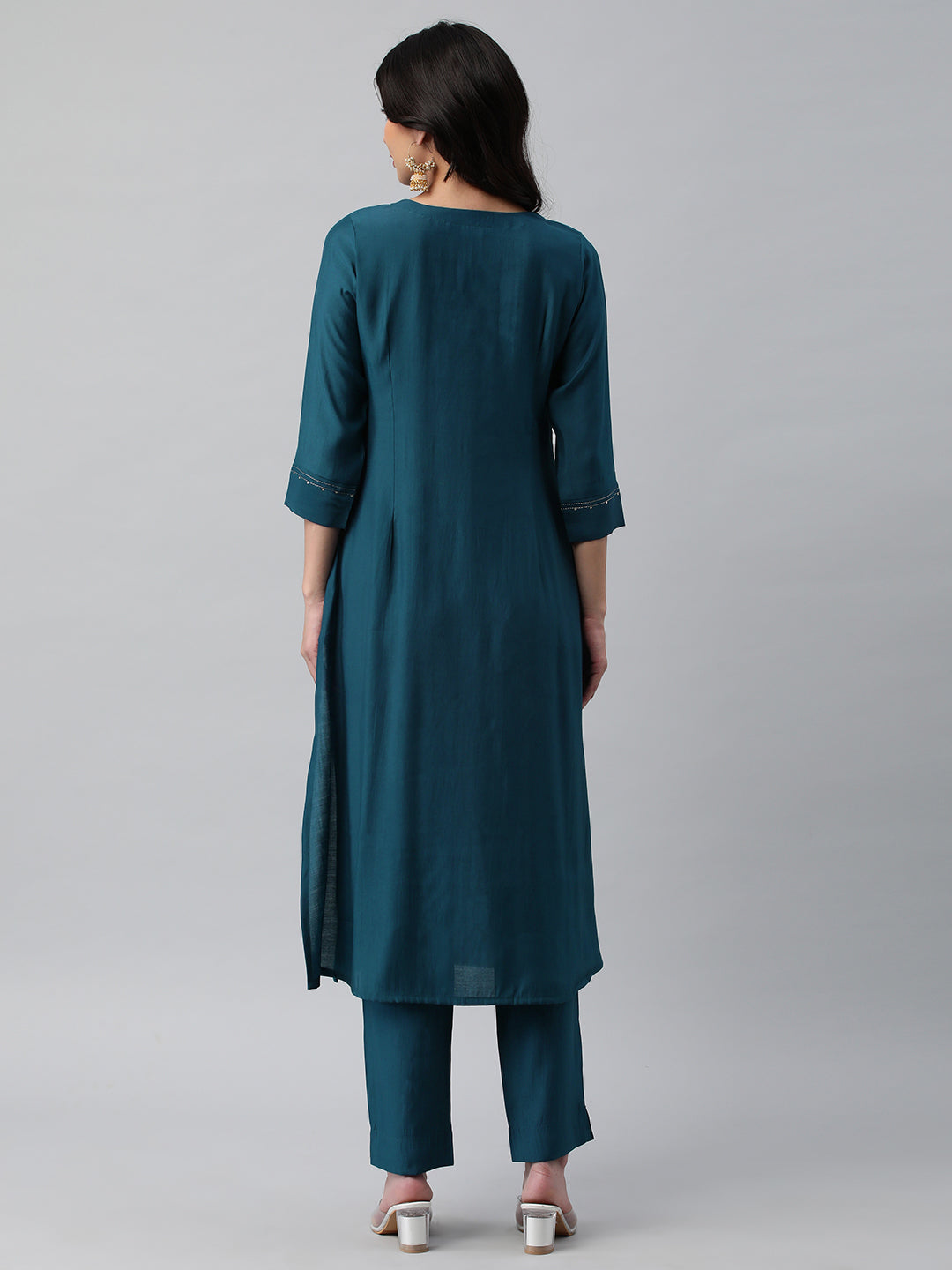 Party Edit- A line kurta in silk blend fabric with zari and sequin detailing