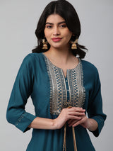 Party Edit- A line kurta in silk blend fabric with zari and sequin detailing