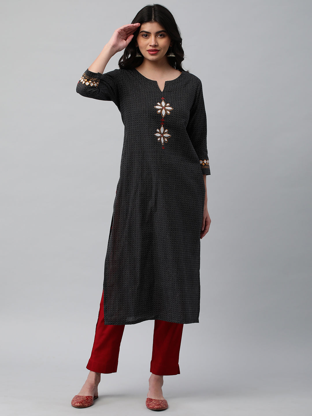 Leher - Straight cut kurta on woven cotton fabric with block print