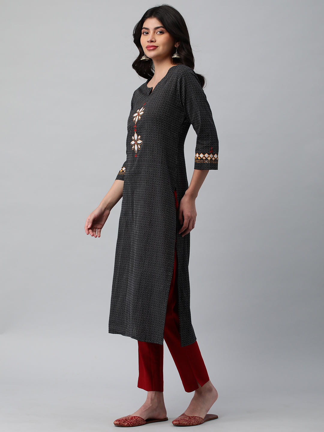 Leher - Straight cut kurta on woven cotton fabric with block print