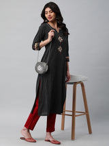 Leher - Straight cut kurta on woven cotton fabric with block print
