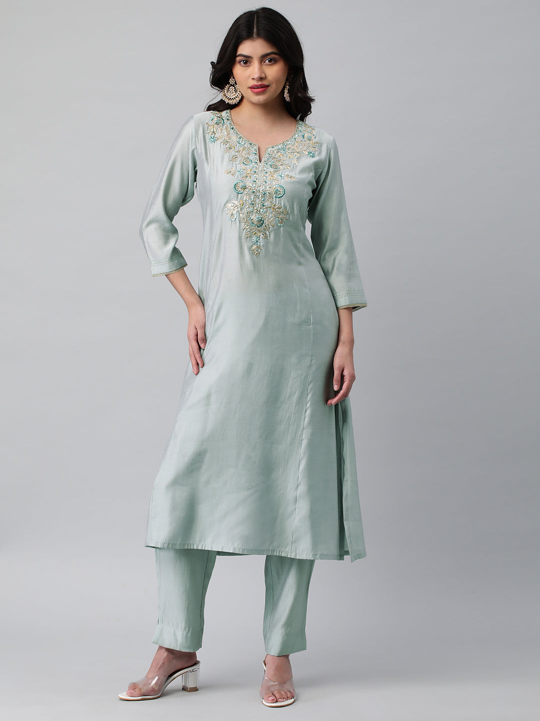Party Edit- A line silk blend kurta with beautiful gota Patti embroidery & anchor threads