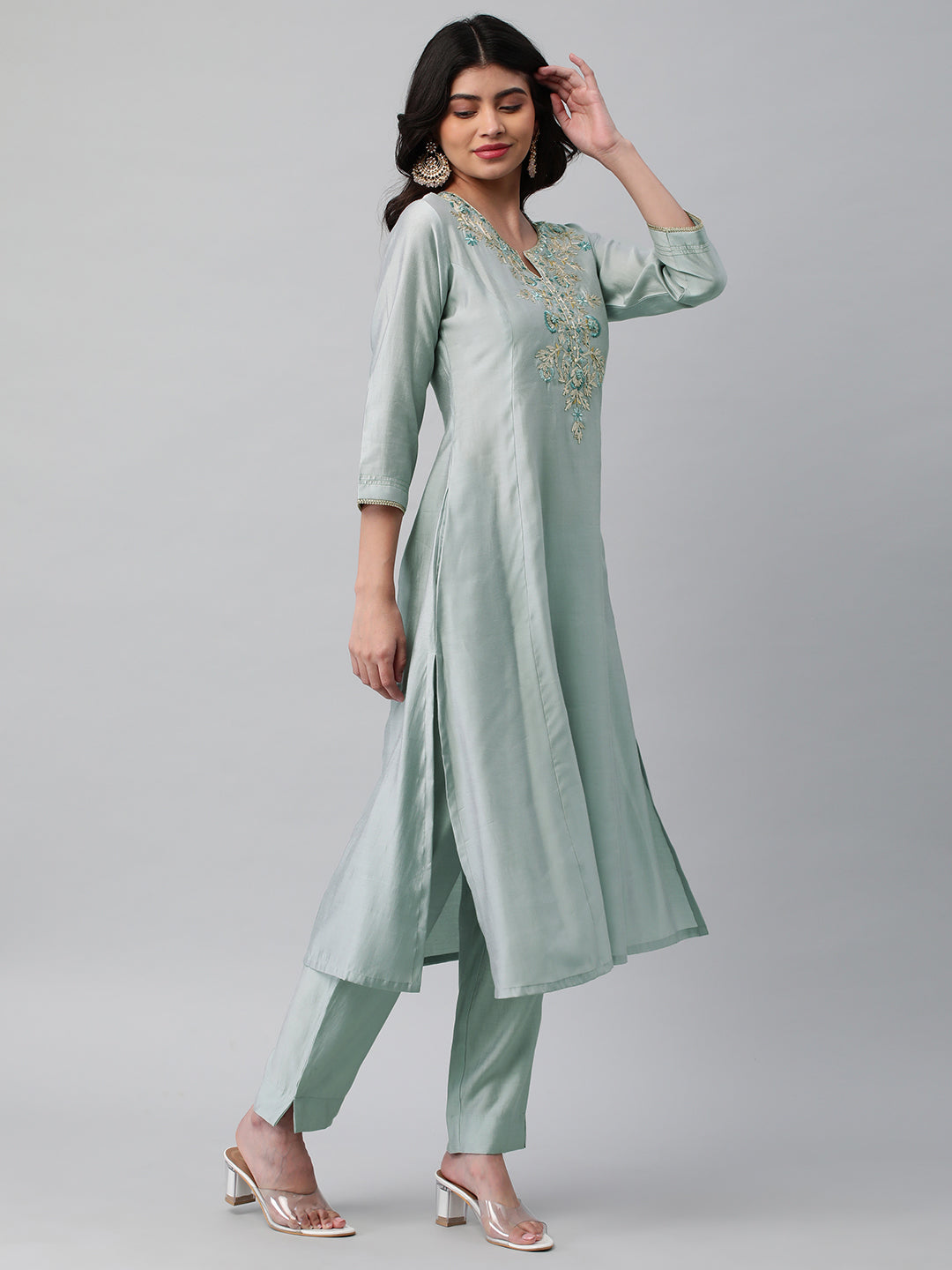 Party Edit- A line silk blend kurta with beautiful gota Patti embroidery & anchor threads