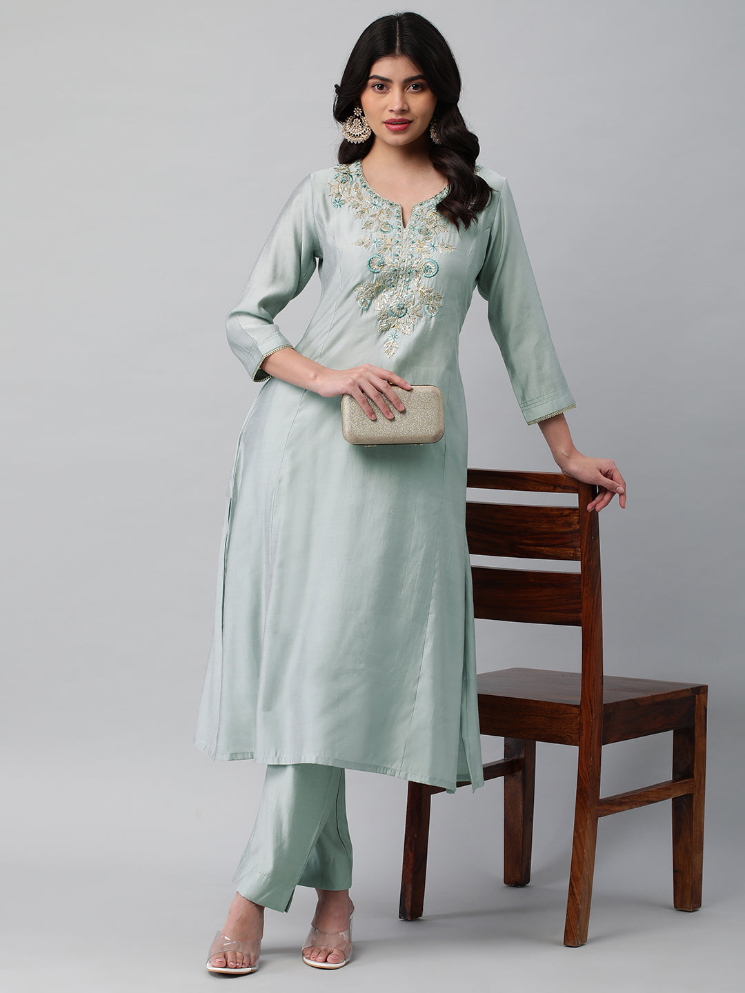 Party Edit- A line silk blend kurta with beautiful gota Patti embroidery & anchor threads