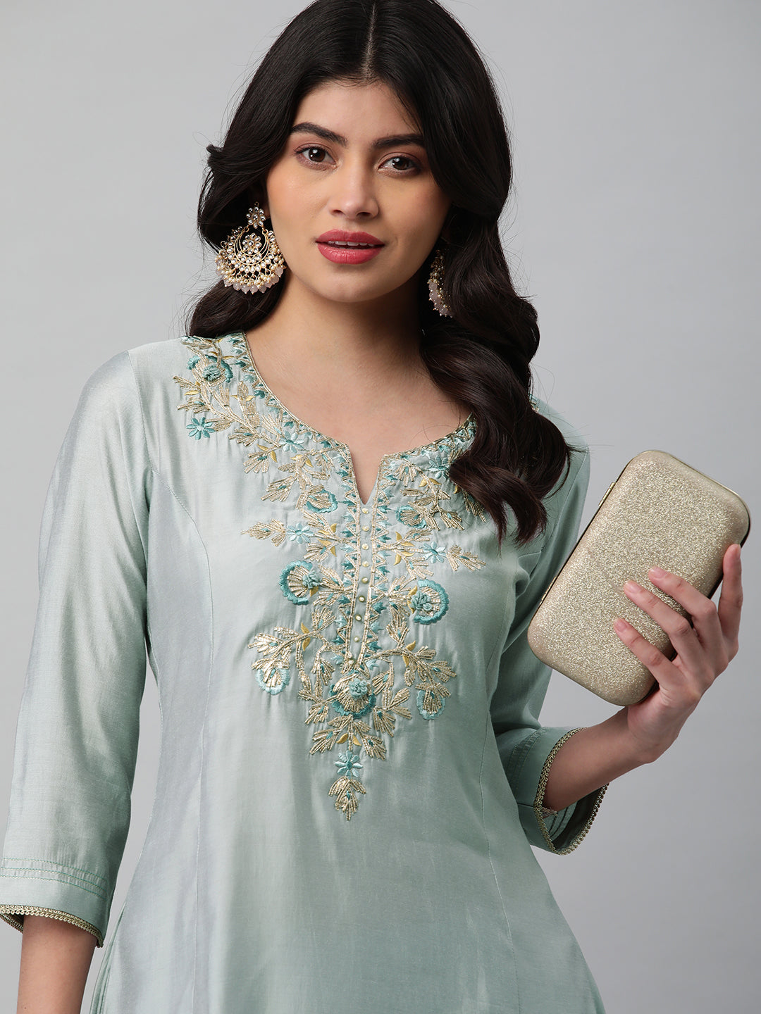 Party Edit- A line silk blend kurta with beautiful gota Patti embroidery & anchor threads