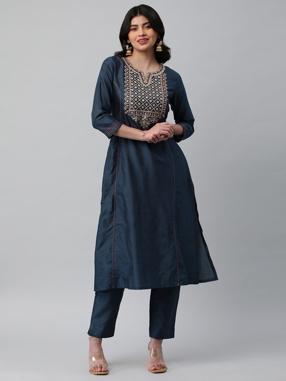 Party Edit- A line kurta with beautiful zari and resham embroidery