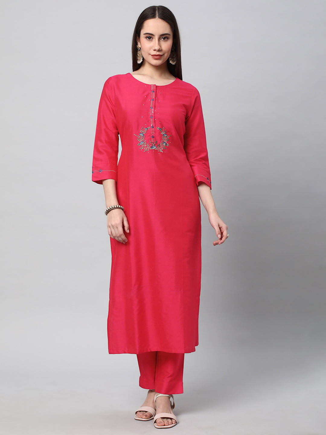 INAARA - A straight kurta with mock placket enhanced with machine embroidery