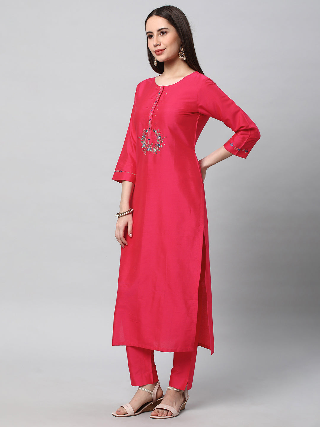 INAARA - A straight kurta with mock placket enhanced with machine embroidery