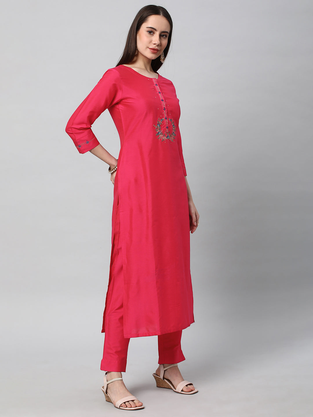 INAARA - A straight kurta with mock placket enhanced with machine embroidery