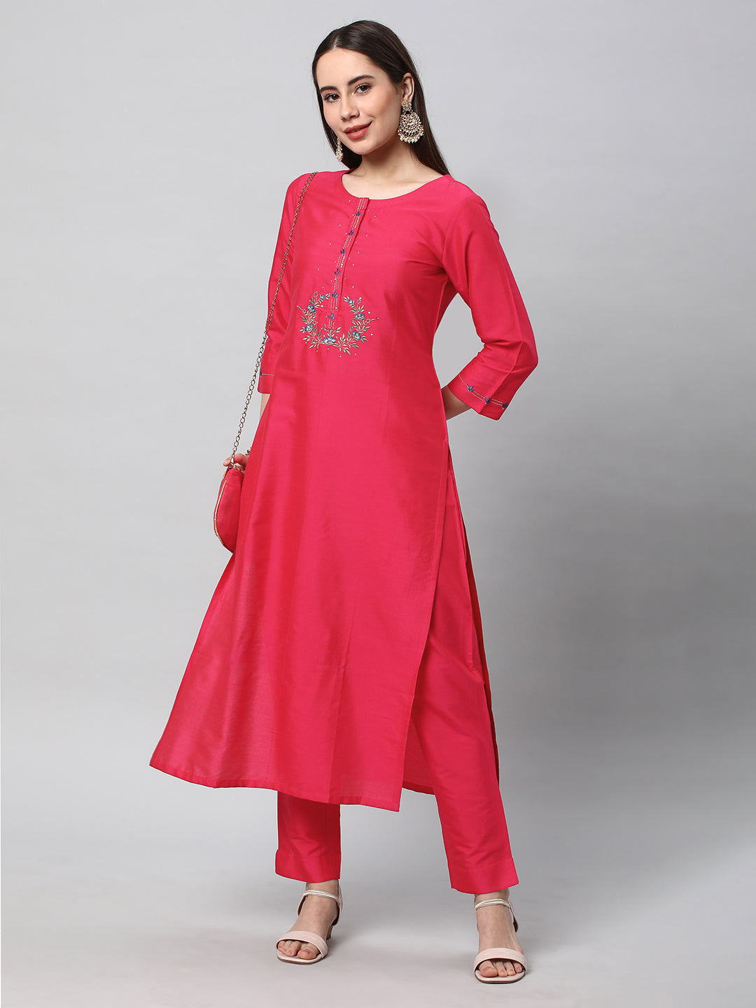 INAARA - A straight kurta with mock placket enhanced with machine embroidery