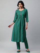 Party Edit- A-line kurta with sequin detail at center and sleeves