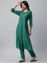 Party Edit- A-line kurta with sequin detail at center and sleeves