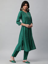 Party Edit- A-line kurta with sequin detail at center and sleeves