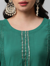 Party Edit- A-line kurta with sequin detail at center and sleeves