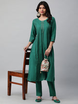 Party Edit- A-line kurta with sequin detail at center and sleeves