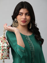 Party Edit- A-line kurta with sequin detail at center and sleeves