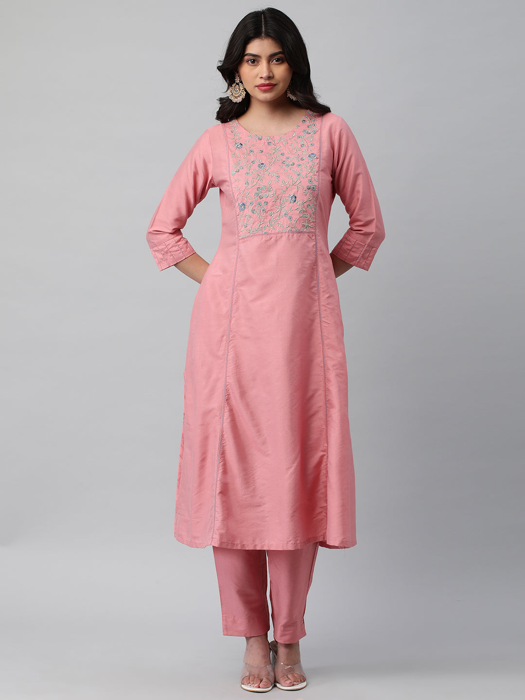 Party Edit- A shoulder princess kurta with the detail of contrasting stitch lines