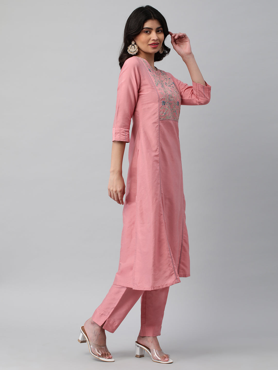 Party Edit- A shoulder princess kurta with the detail of contrasting stitch lines