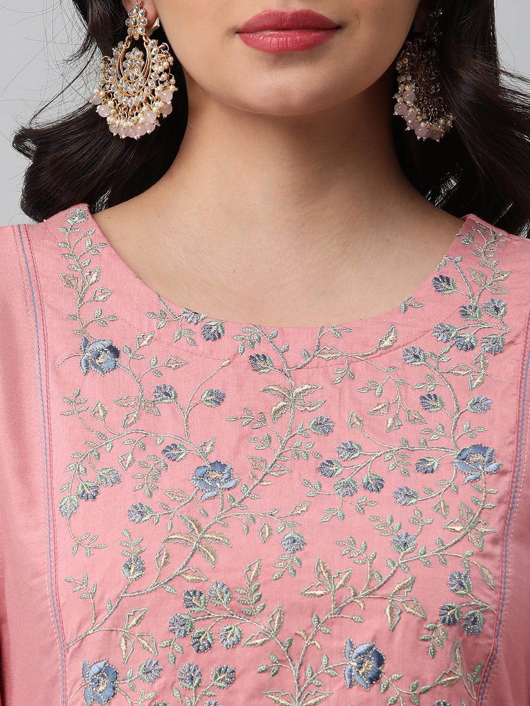 Party Edit- A shoulder princess kurta with the detail of contrasting stitch lines