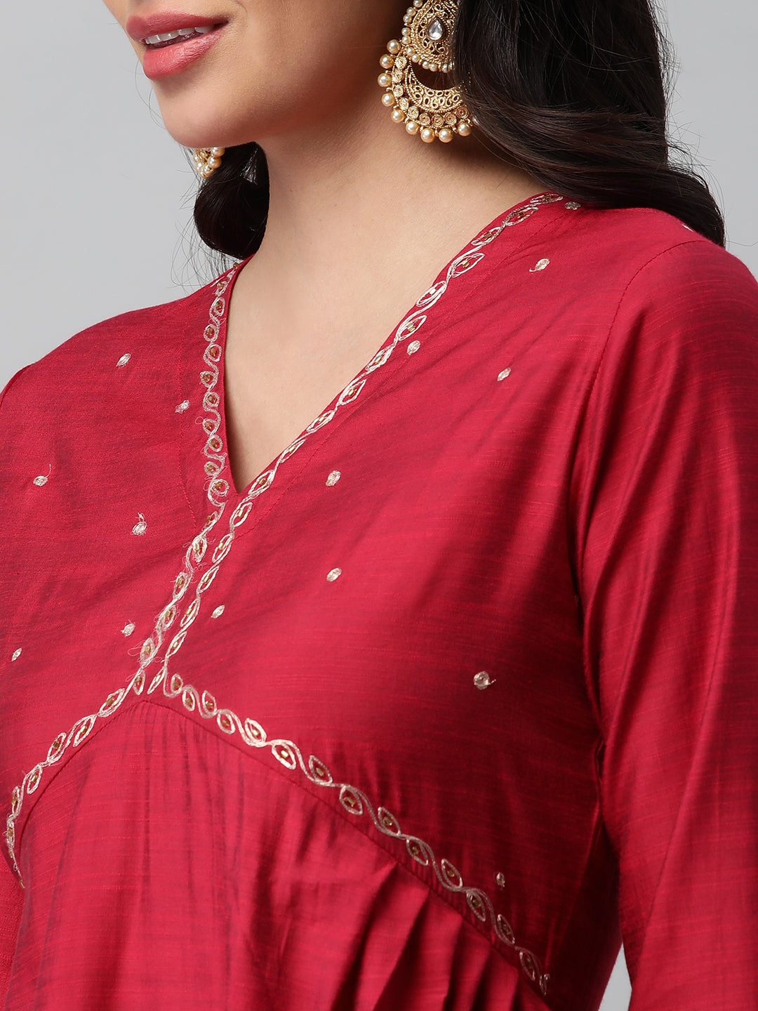 Party Edit- A Flared kurta with mock placket and machine embroidery