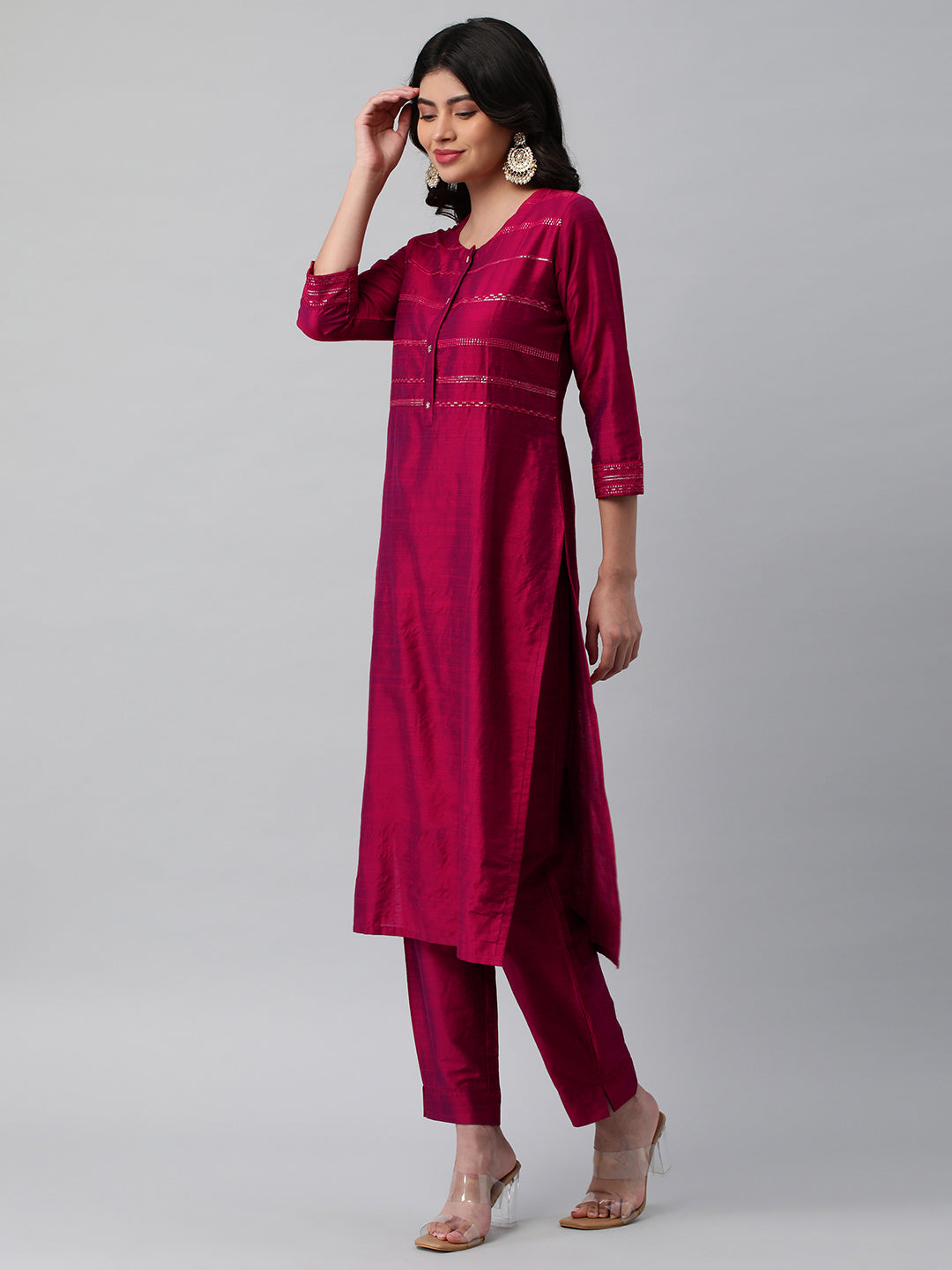 Party Edit- A viscose two color fabric straight kurta with sequin embellishment