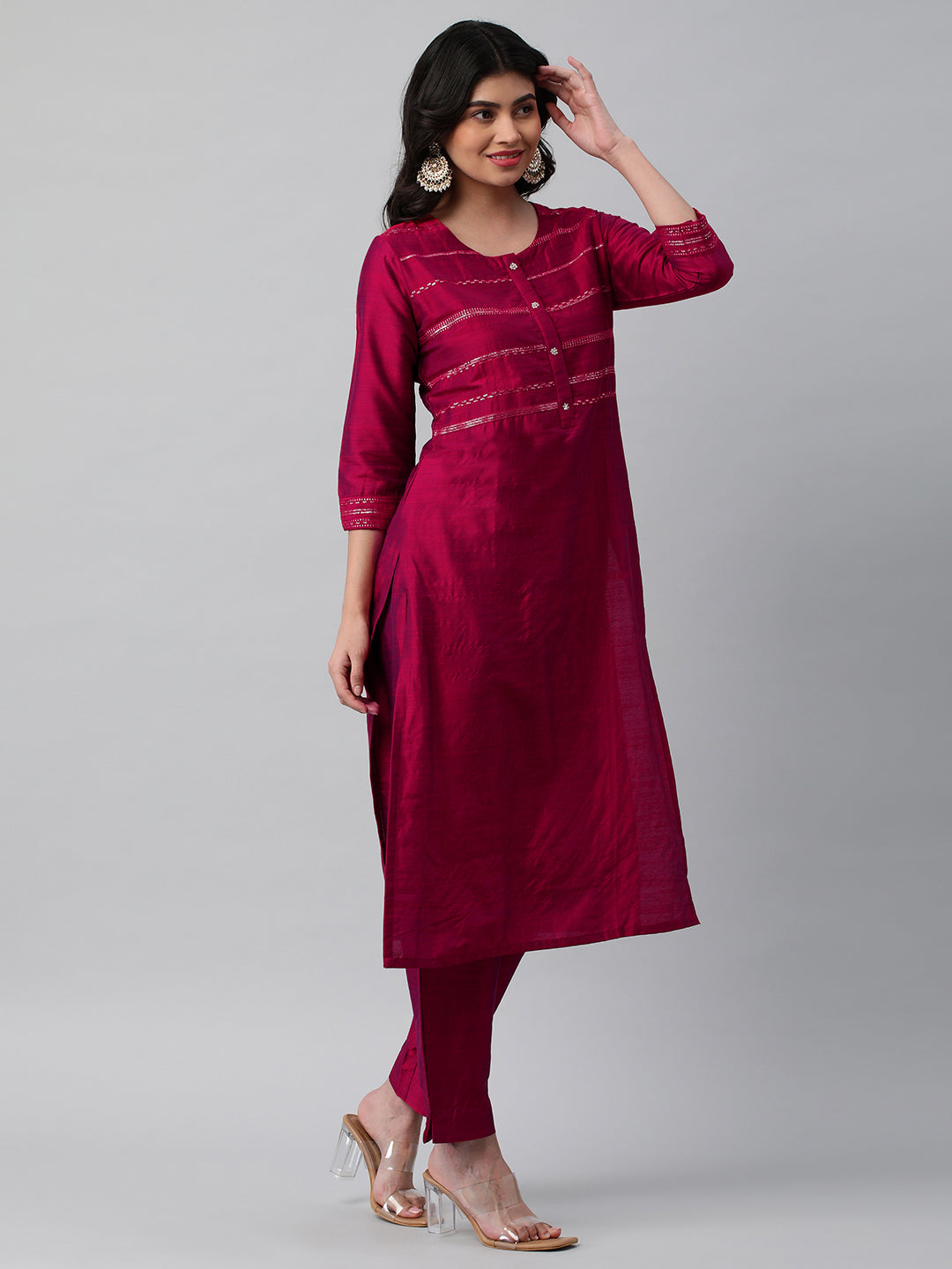 Party Edit- A viscose two color fabric straight kurta with sequin embellishment