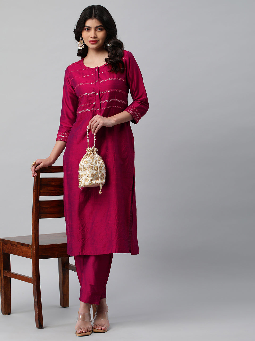 Party Edit- A viscose two color fabric straight kurta with sequin embellishment