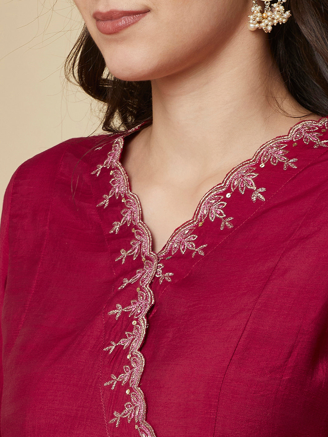 Party Edit- Panelled co-Ord set with cutwork embroidered mock paired with palazzo