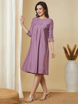Party Edit- Pocketed silk blend dress with box pleating and thread embroidery