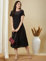 Party Edit- Embroidered A line dress with double pockets and extended sleeves