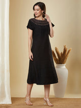 Party Edit- Embroidered A line dress with double pockets and extended sleeves