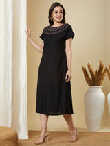 Party Edit- Embroidered A line dress with double pockets and extended sleeves