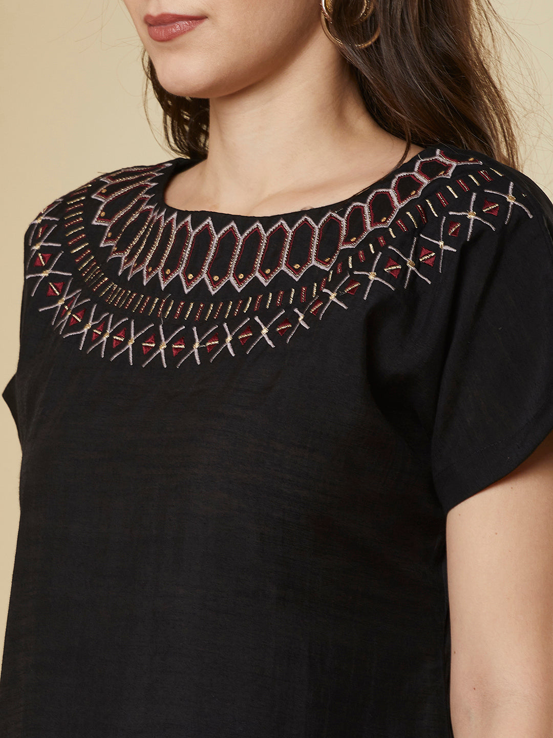 Party Edit- Embroidered A line dress with double pockets and extended sleeves