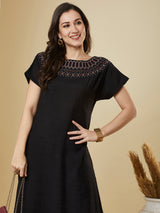 Party Edit- Embroidered A line dress with double pockets and extended sleeves