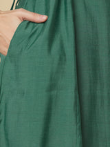 Party Edit- A-line high low sleeveless dress with embroidered yoke and tie-up waist