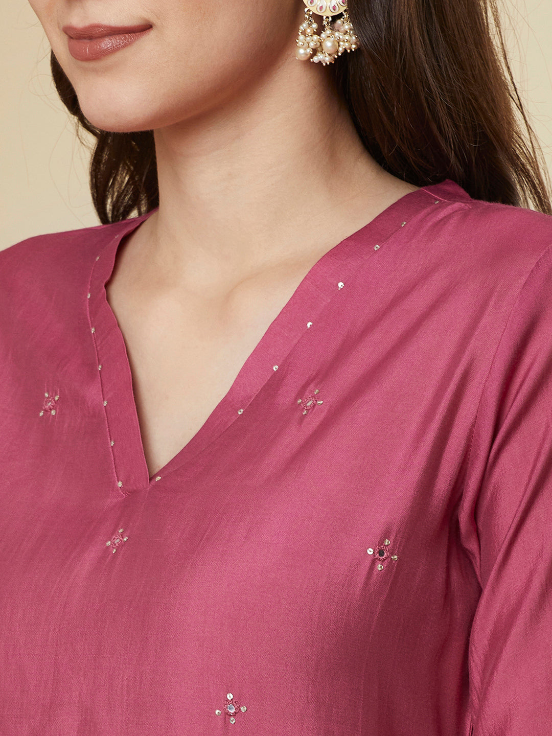 Party Edit- Straight Silk Blend Kurta with Intricate Mirror Work and Sequin Highlights