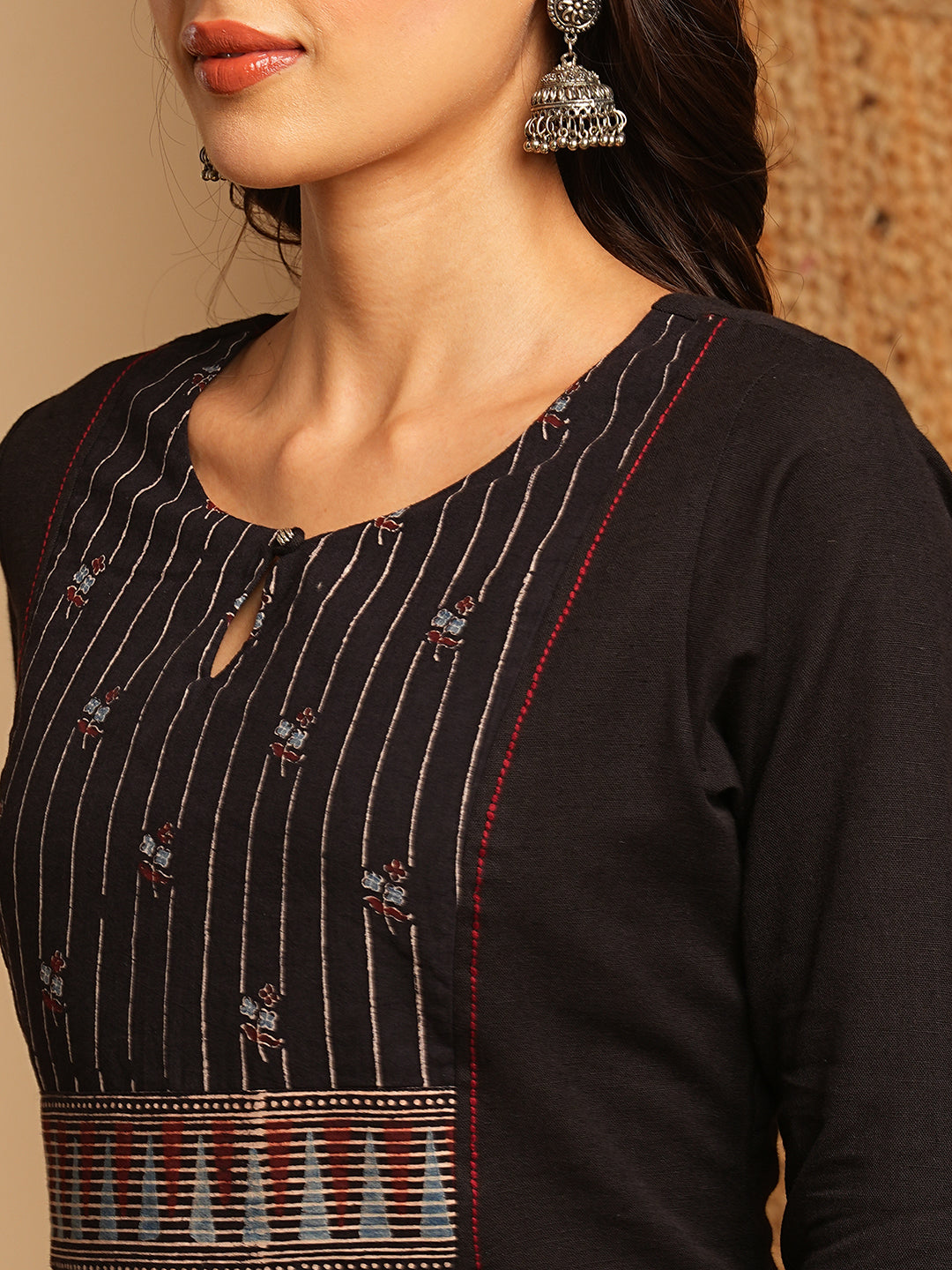 A-Line flared kurta with the hand block printed yoke