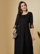 Party Edit- Embroidered silk blend kurta with pleating and sequin work paired with lined pants